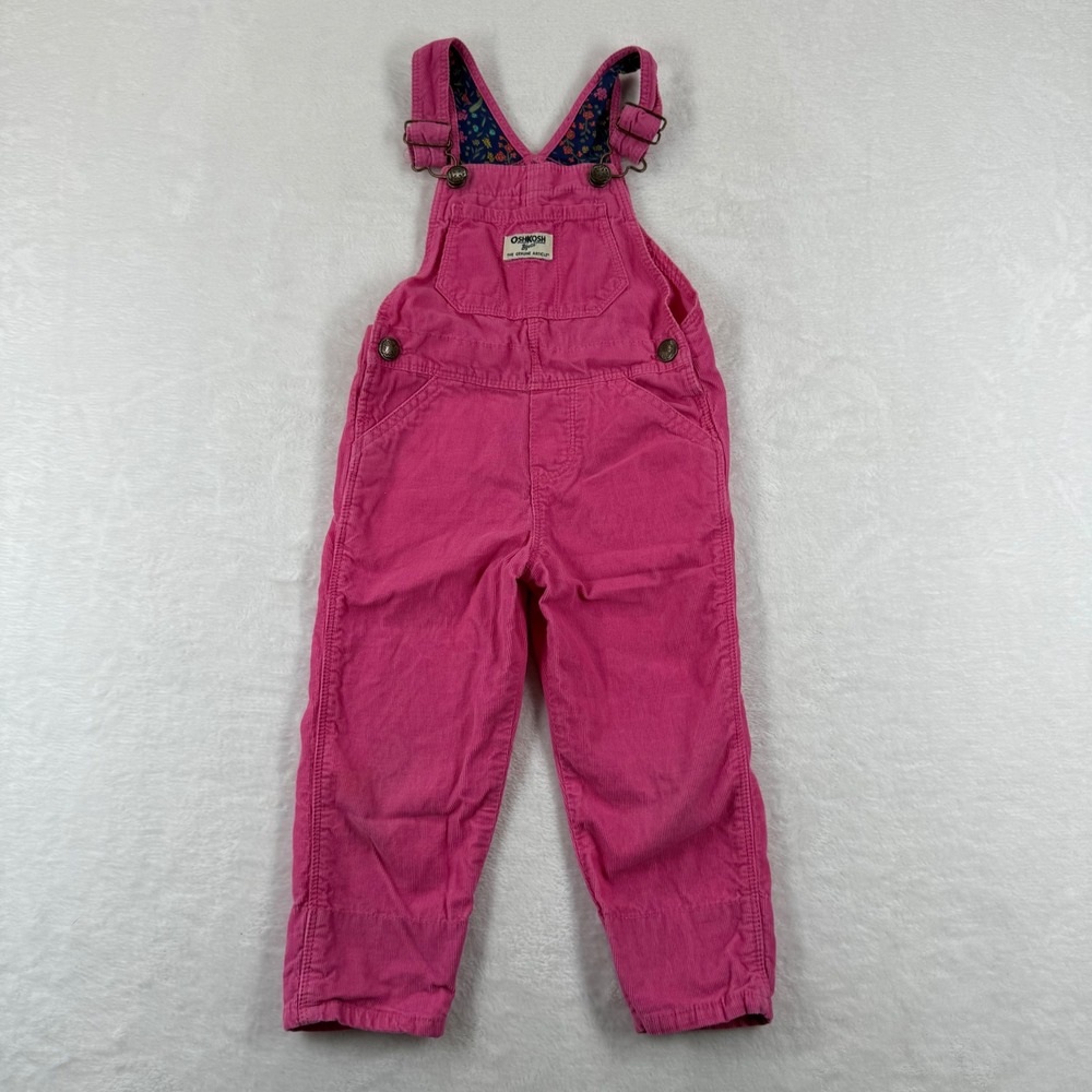 OshKosh Bgosh Girls Pink Corduroy Vestbak Overalls Floral Lining 2T OSH11771-IGP